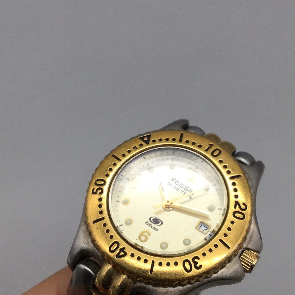 Fossil Blue Watch Women 29mm Silver Gold Two Tone Date Round Dial New Battery 6" - Picture 13 of 14